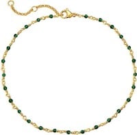14k Gold -pl. .54ct Beaded Emerald Anklet