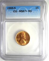 1955-S Cent ICG MS67+ RD LISTS $750