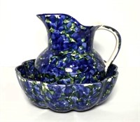 Hand Painted Ceramic Pitcher & Basin