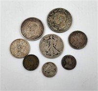 8 Silver US British and Canadian Coins