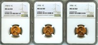 1955 1956 1958-D Cent NGC MS66 RD