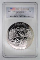 2011 5oz Silver 25c PCGS MS69 DMPL Olympic NP