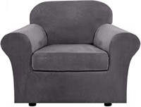 Rich Velvet Stretch 2 Piece Chair Cover, Grey