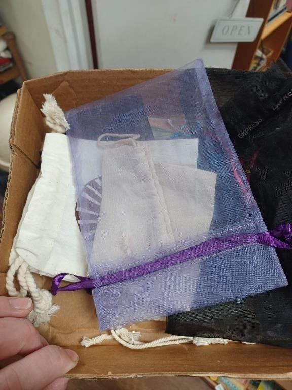 Box Lot of Various Fabric Jewelry Bags
