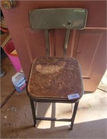 Vintage Metal Shop Chair W/ Wood Seat