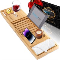 SereneLife Bamboo Bathtub Caddy with Luxury Gift