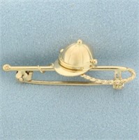 Jockey Hat Riding Crop Horse Pin Brooch in 18k Yel