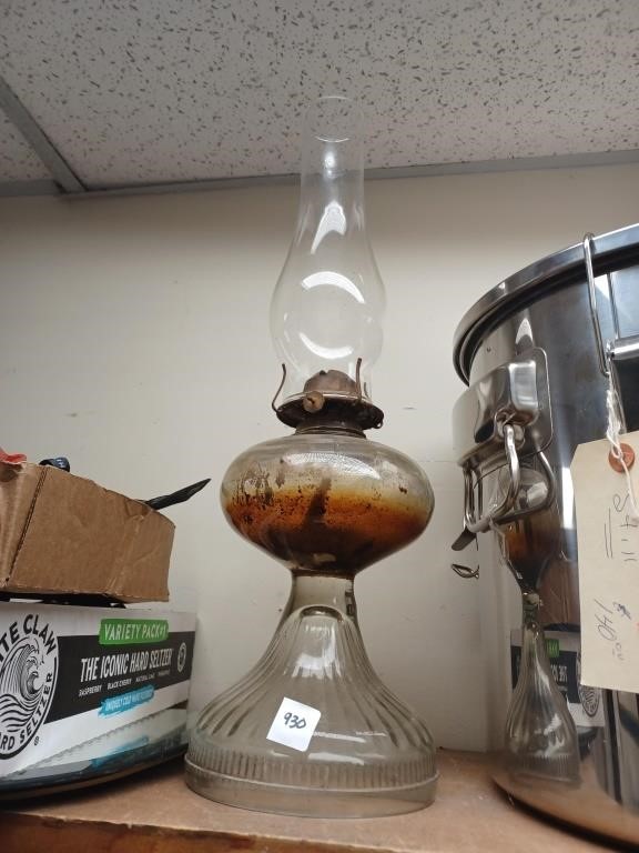 Vtg. Clear Glass Oil Lantern