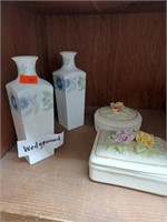Wedgewood Bud Vases and Flower Top Trinket Dishes