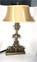 Scrolled Metal Table Lamp with Silk Shade