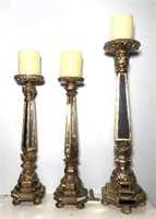 Trio of Mirrored Candle Stands