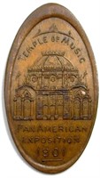 1901 Elongated Penny Pan Am Expo Temple of Music