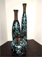 Black & Blue Ceramic Floor Vases Lot of 3