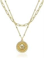 18k Gold-pl. Sun Face Layered Necklace