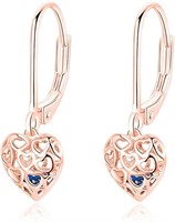 18k Gold-pl .25ct Paved Blue Topaz Heart Earrings