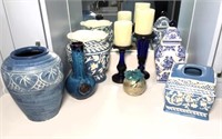 Glazed Ceramic Vase, Acrylic Candle Holders