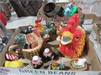 COLL OF ROOSTER TEA POTS, S&P, & FIGURINES, MISC.