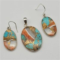 SPINY OYSTER TURQUOISE PENDANT & EARINGS 925