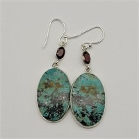 925 SILVER TURQUOISE & RED STONE EARINGS