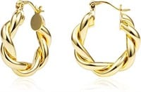14k Gold Plated Silver Twisted Hoop Earrings