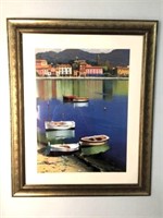 Boat Shore Scene Print in Frame
