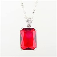White Gold-pl. Radiant Cut 14.22ct Ruby Neklace