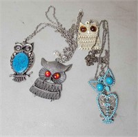 4 Vintage Owl Necklaces