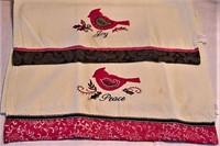 Pair 2 Cotton Kitchen Christmas Towels Cardinals
