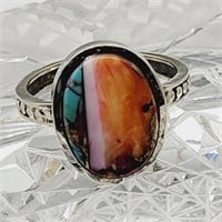 SZ 7 SPINY OYSTER TURQUOISE 925 SILVER RING