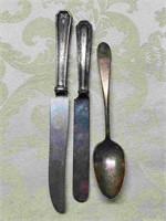 2 Vtg Railway Knives and 1 Spoon