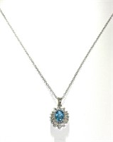 Sterling Silver Blue White Topaz Necklace