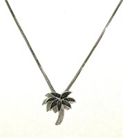 925 Silver .15 Ct Black Diamond Palm Tree Necklace