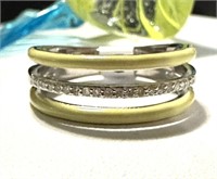 Sterling Silver .10 Ct Diamond Yellow Enamel Ring