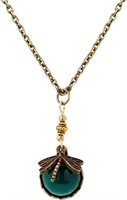 Gold-pl. .50ct Emerald Dragonfly Necklace