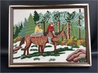 Yarn Embroidered Stitching Horse Travelers Framed