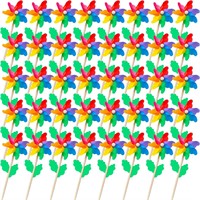 160 Pcs Rainbow Flower Pinwheels 9.84 Inch Plastic