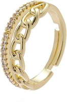 14k Gold-pl .06ct White Topaz Cuban Chain Ring