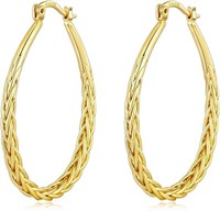 14k Gold-pl. Oval Twisted Hoops Earrings