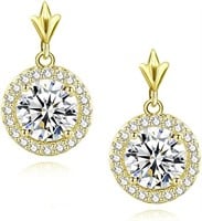 Gold-pl 4.00ct White Sapphire Halo Dangle Earrings