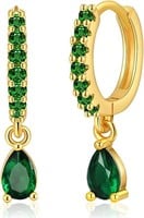 18k Gold-pl. .63ct Emerald Hoop Dangle Earrings