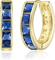 14k Gold-pl Princess 3.10ct Sapphire Hoop Earrings