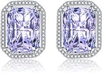 Emerald Cut 7.58ct Purple Sapphire Silver Earrings