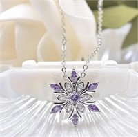 Sterling Silver Purple Crystal Snowflake Necklace
