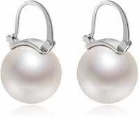 Elegant 12mm White Pearl Lever Back Earrings