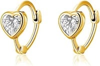 Goldpl. .20ct White Topaz Heart Mini Hoop Earrings