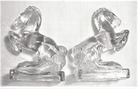 Rearing Horse Bookends Clear Glass Book Ends