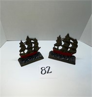 Lot of 2 Cast Iron Sail Boat Book Ends