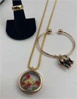 Gold toned necklace, elephant bracelet with