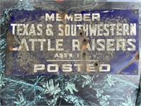 Vintage Metal Cattle Raisers Sign w/Bullet Holes