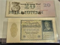 1922 & 23 reichsbank noted 20 million & 10,000